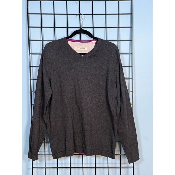 Tommy Bahama V-Neck Cashmere Sweater‎ Mens L Gray Coastal Preppy Quiet Luxury